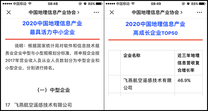 喜訊丨飛燕遙感榮獲2020中國(guó)地理信息產(chǎn)業(yè)最具活力中型企業(yè)榮譽(yù)稱號(hào)，榮耀入選2020中國(guó)地理信息產(chǎn)業(yè)高成長(zhǎng)企業(yè)TOP50！